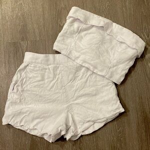 2 pc set: Linen Scallop Hem Tailored Short + Strapless Scallop Set Top